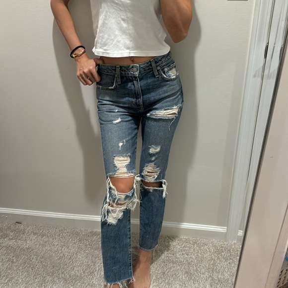 New Lovers + Friends Logan Ainsley denim jeans high rise tapered leg size 24 - Picture 2 of 13